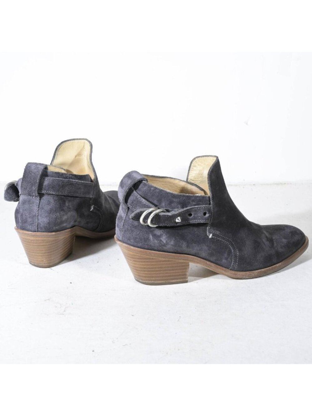 Rag & Bone Western Ankle Bootie Shootie Gray Suede Mid Block Heel Strap Detail M - Picture 3 of 7